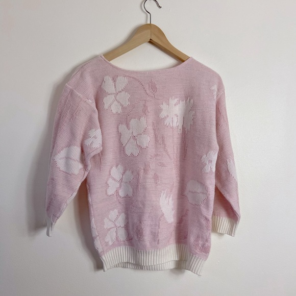 Vintage Pink Floral Knit Sweater - Picture 3 of 4